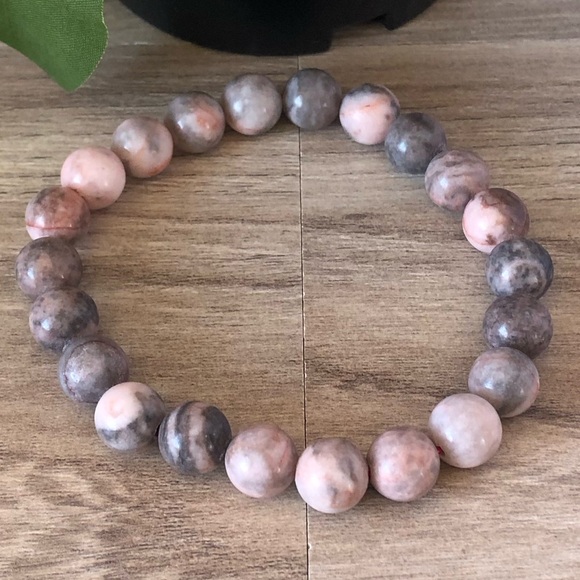 Pink Zebra Natural Stone Beads Stretchable Bracelet 7" - 8mm Beaded Bracelet - Picture 2 of 2